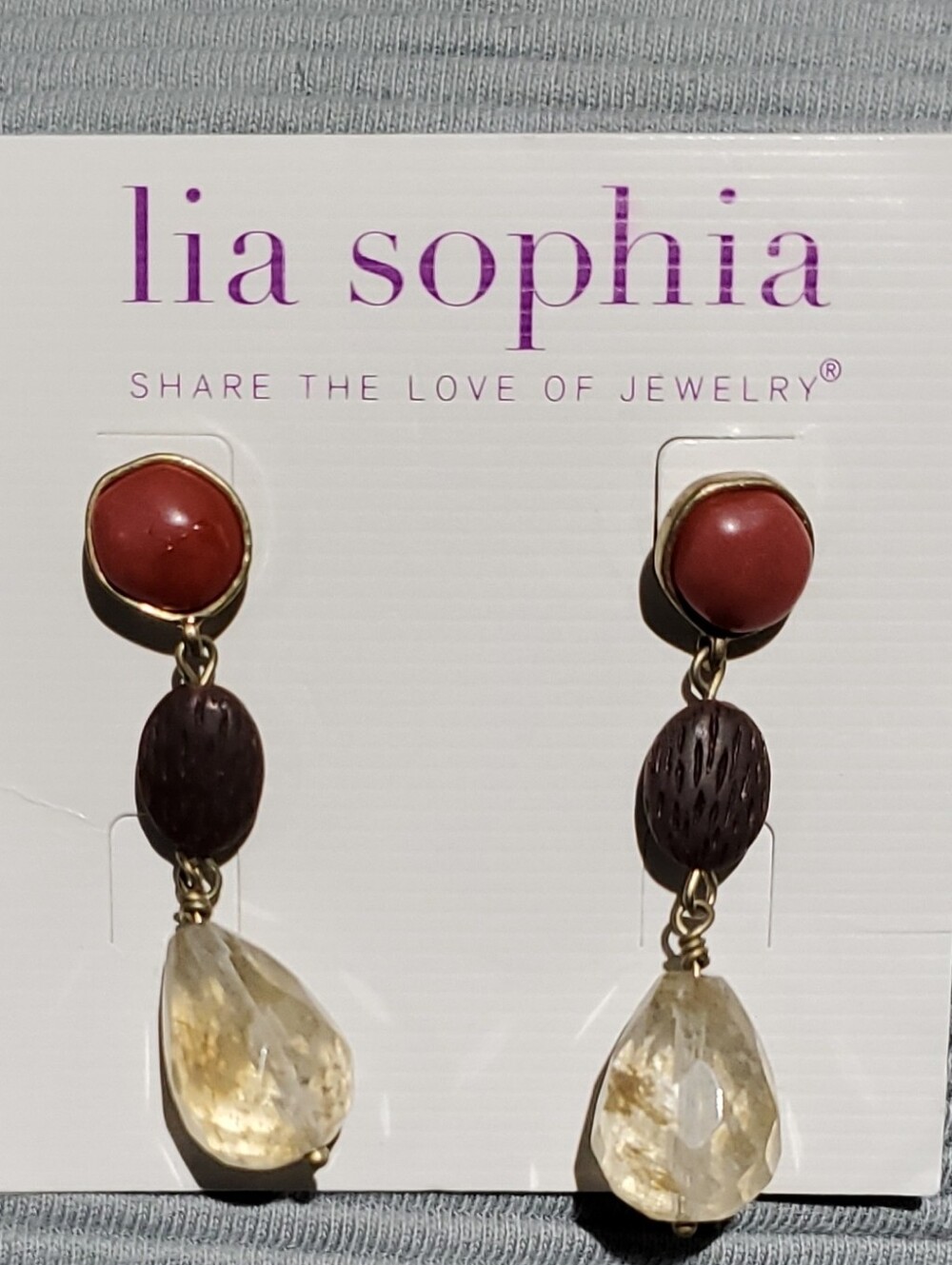 lia sophia Cayenne Retired Red, Brown Citrine-Tone Drop Earrings Casual Or Dress